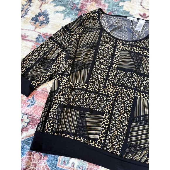 Liz Claiborne Blouse‎ Animal Print Patchwork 3/4 Sleeve Top Medium - Picture 2 of 4